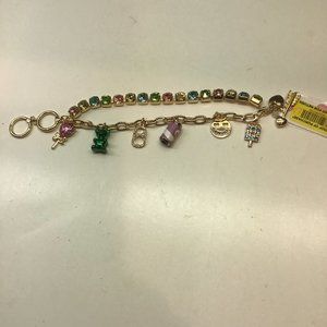 Betsey Johnson New Double Bracelet with Large Rhinestones and Charms
